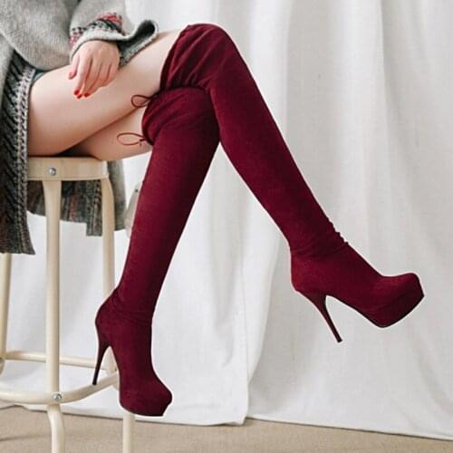 11.5CM Heels Women Shoes Dress Over Knee Winter Boots Woman Faux Suede Leather Boot Womens Thigh High Boots Ladies Snow Shoe