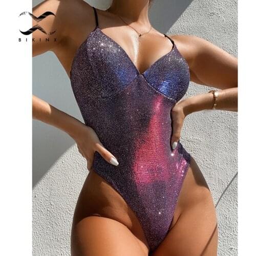 Sexy shimmer shiny one piece swimsuit women Retro push up swimwear women bather Monokini backless bodysuit bathing suit swimming