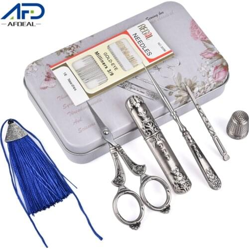Sliver/Copper Vintage Scissor Sewing Tool Set Cross Stitch Embroidery Tailor Scissors Needle Case Antique Craft Sewing Tool