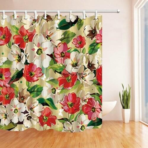 High Quality Printed Fabric Shower Curtains Tropical Plants Flowers Bath Screens Waterproof Bathroom Decor with 12 Hooks