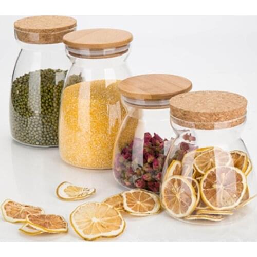 High borosilicate glass cup sealed cans Bamboo covered cork tea cans Transparent glass storage tank Trapezoidal storage bottle