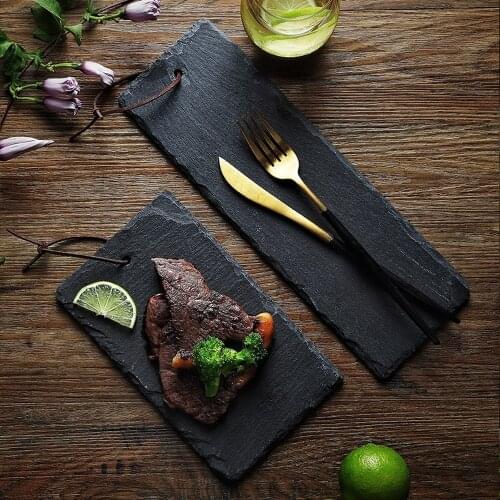 Natural Slate Dishes Solid Rectangle Stone Sushi Steak Barbecue Plate Cheese Pizza Flat Fruit Plate WF1021