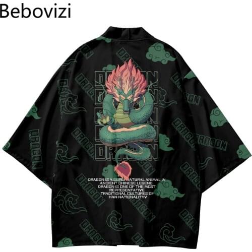 Japanese Obi Male Yukata Mens Haori Japanese Traditional Japan Clothing 2021 Black White Dragon Print Kimono Cardigan Women Men