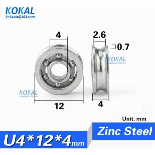 [U0412-4J] 10PCS low noise micro small bearing roller wheel V/U Groove steel carbon steel wheel pulley 4*12*4mm 0412-4VV