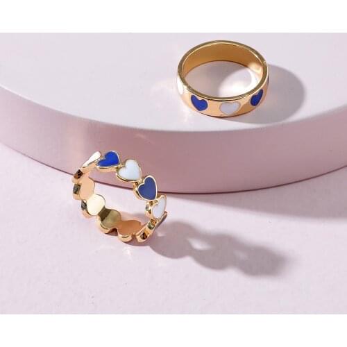 Y2K Jewelry 2pcs Purple Heart Ring For Women Metal Vintage Harajuku Cute Fashion Ring Set Charms 90s Aesthetic New Gits 2021