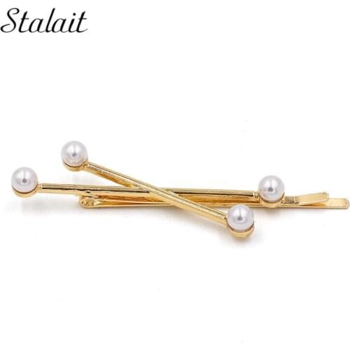 Fashion Letter X Shape Hair Clips Charming Fresh Pearl Gold Alloy Hairpin Accessories For Women Bridal Gifts
