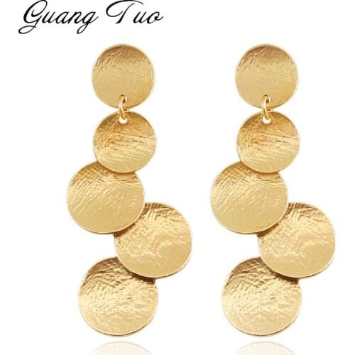 European Exaggerated Disc Multi-layer Ladies Earrings Not Smooth Metal Round Drop Earrings Boho Women Jewelry Accessories