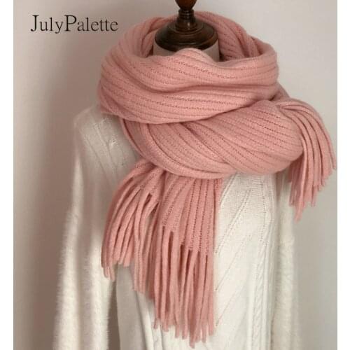 JulyPalette 2020 Autumn Winter Warm Scarf Women Knitted Tassel Shawls Knitted Scarf Solid Female Thicken Long Scarves 12 Color