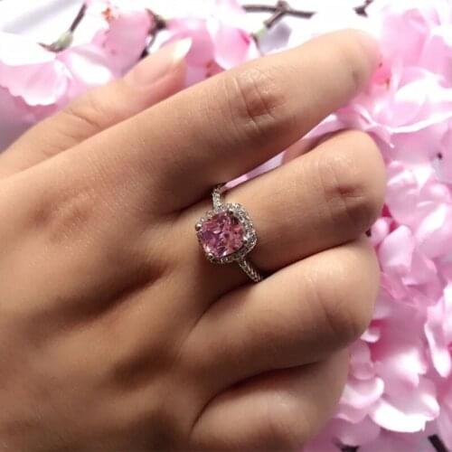 Real 100% 925 Sterling Silver Wedding Rings for Women pink Princess-cut 5a CZ Engagement Ring Simulated Diamond Platinum Jewelry