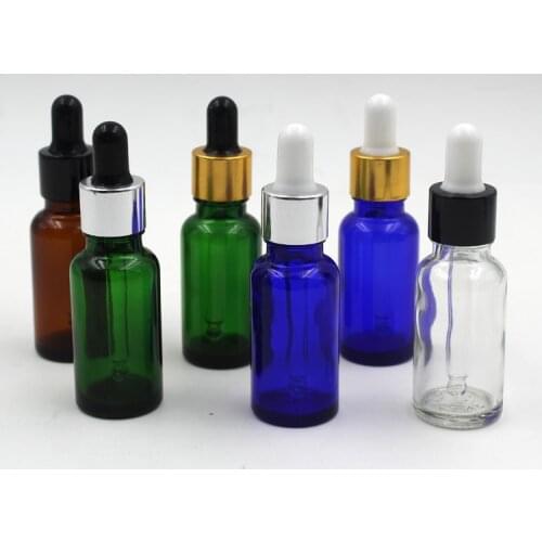 20ML Green Blue Transparent Brown Oil Bottle White Black Plastic Dropper Oil Glass Bottle 100PCS/LOT