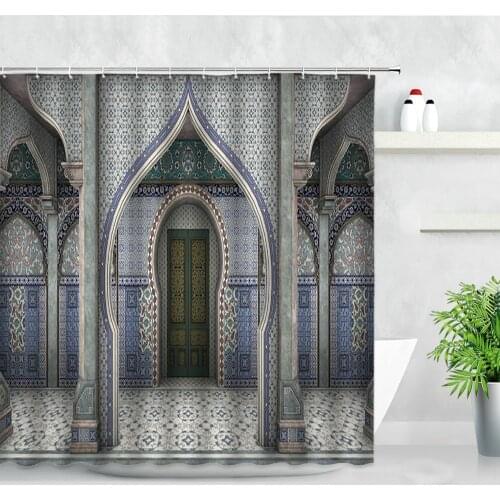 3D Waterproof Shower Curtains Arabic Arch Traditional Islamic Architecture Classic Fashion Bathroom Decor Hooks Bath Curtain Set