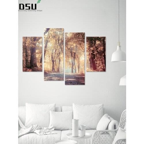 4pcs/set 3D Park View Combination Sofa Background Wall Self-adhesive Poster DIY Autumn Tree Art Mural Wall Stickers Home Decor