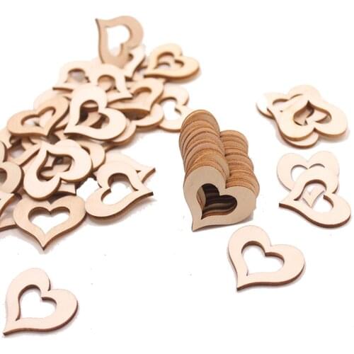 50pcs Laser Cut Heart Shaped Natural Wood Hanging Ornament Birthday Party DIY Wedding Decorative Supplies