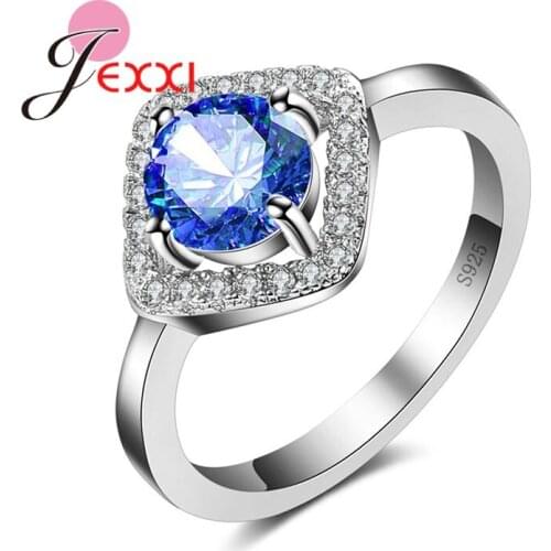 Brand New Stamped Silver Rings For Women Simple Cubic Zircon Wedding Engagement Ring Jewelry 5Colors