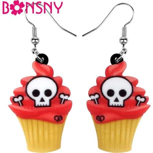 Bonsny Acrylic Halloween Ice cream Cake Skull Earrings Long Aesthetic Dangle Drop Jewelry For Women Girls Kids Gift Accessories