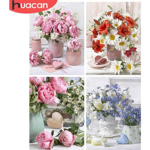 HUACAN Full Square/Round 5d Diamond Painting Flower DIY Diamond Embroidery Rose Mosaic Needlework Wall Art