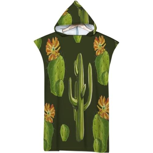 Summer Holiday printed cactus Microfiber Hooded Bath Beach Towel Changing Robe Poncho Surf Towel for Swimming Beach Outdooor Bat