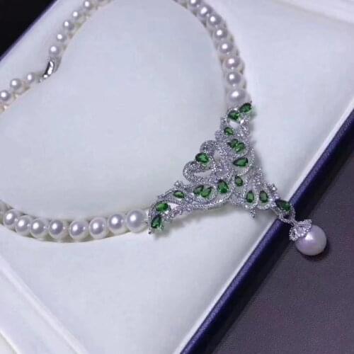 Freshwater pearl white near round 10-11mm and green flower 18inch wholesale beads FPPJ