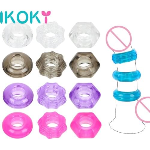 IKOKY Cock Ring Sex Product Delay Ejaculation 3Pcs/set Crystal Penis Ring Sex Toys for Men Silicone Adult Products