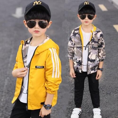 Teenage Spring Autumn Camouflage Double-sided Childrens Hooded Jacket 11 Year Old Boy Korean Halloween Classic Zipper Costume