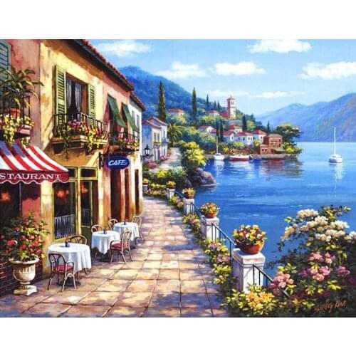 Painting By Numbers DIY Dropshipping40x50 50x65 60x75cm Port Restaurant Landscape Handmade Gift For Adult Unique Gift Home Decor