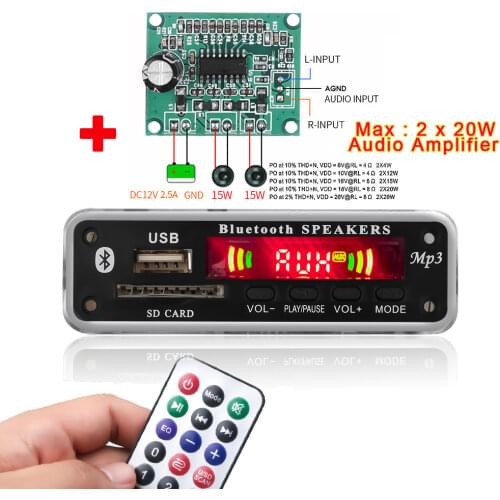 KEBIDU Wireless Bluetooth 5V 12V MP3 WMA Decoder Board Audio Module Support USB SD AUX FM Audio Radio Module For Car accessories