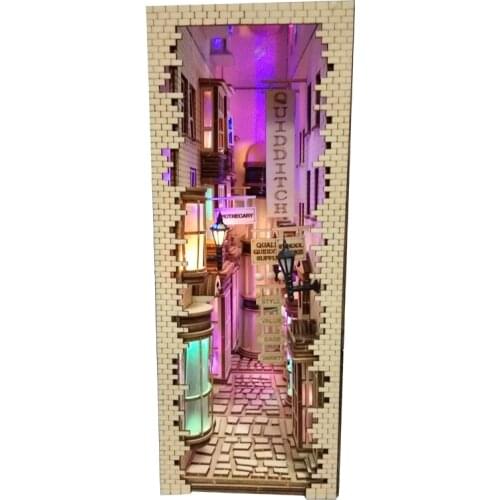 DIY Alley Book Nook London Alley Street Rear Lane Bookcase Wooden Assembly Model Bookshelf Street with Light Model Building Kit
