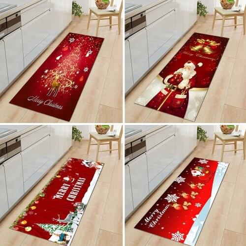 Christmas Carpet Cartoon Santa Claus Snowman Pattern Foot Pad Xmas New Year Home Decor Kitchen Bathroom Anti-slip Absorbent Mat