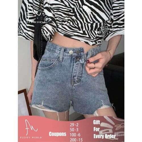 2021 Summer Women Fashion Casual Cool Women Jeans Shorts High Waist Ripped Denim Shorts Chic Hot Ladies Bottom FLUFFY WORLD