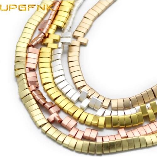 UPGFNK 5x2.5mm Matte Two hole Gold Silvers Natural Rectangle Hematite Stone Spacers Loose Beads For Jewelry Making Diy bracelets