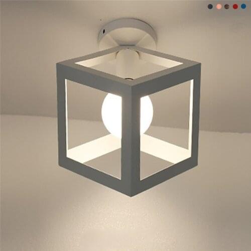 Metal Ceiling Lights Retro Dinning Room Bedroom Ceiling Lamp Square Iron Cage Luminaire Plafondlamp for Balcony Aisle Kitchen