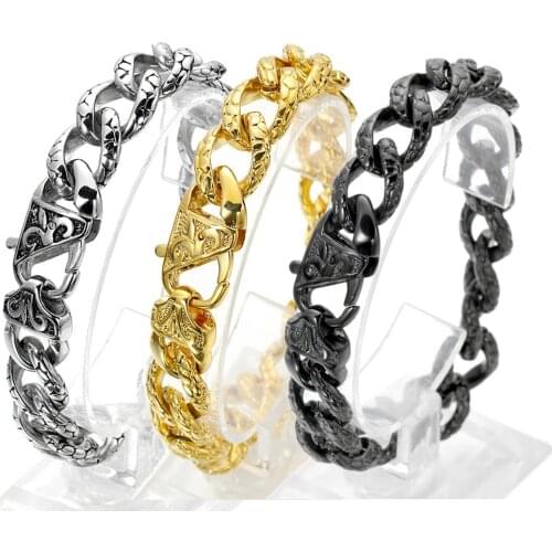 Fashion Women Mens Stainless Steel Curb Link Chain Bracelet 13mm Gold Color Black Color Male Female Jewelry