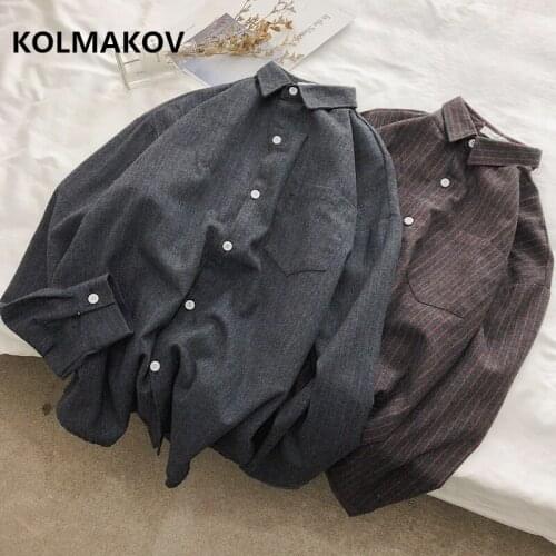 KOLMAKOV Shirts Mens Bstripe Shirt Long Sleeve Slim Fit Cotton Autumn Casual Fashion High Quality Long Sleeve Shirts men