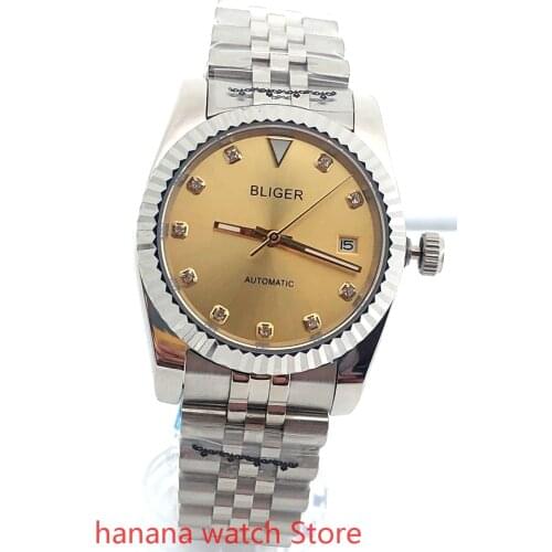 Bliger mens new high-quality military luxury sports and leisure waterproof mens watch mechanical clock yellow dial