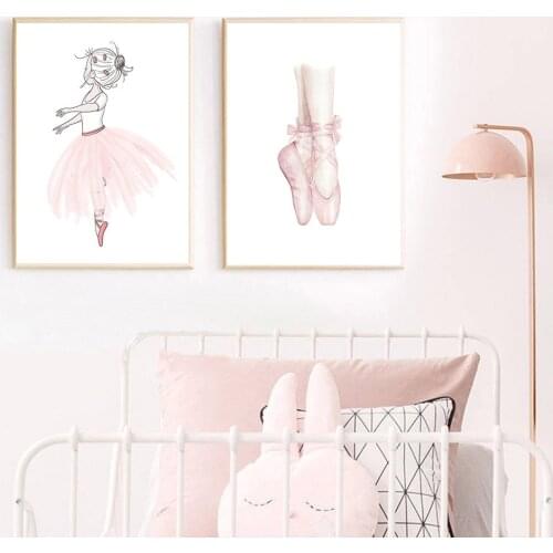 Pink Ballet Girl Wall Art Canvas Painting Nursery Print Dancing Girls Poster Child Prints Nordic Wall Pictures Baby Room Decor