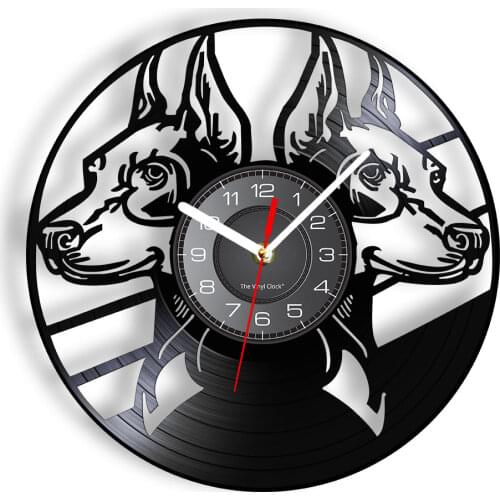 Doberman Pinscher Wall Clock Dog Breeds Head Portraits Doberman Animals Puppy Vinyl Record Wall Clock Watch Dog Pet Lovers Gift