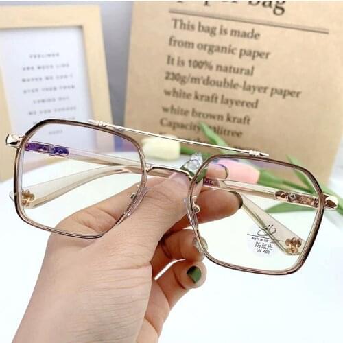 2021 New Anti-Blue Light Glasses Women Brand Design Square Optical Eyeglasses Men Fashion Retro Metal Frames Eyewear Clear Lens