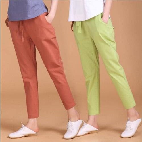 2020 New Women Casual Pants, Plus size Women Pencil Pants.brand cotton linen pants ,big size trousers M-5xl 6xl 7xl Red Black