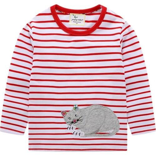 New Autumn Spring Cotton T shirts For Girls Clothes Stripe Animals Applique Tee Underwear Girls T shirts Clothing
