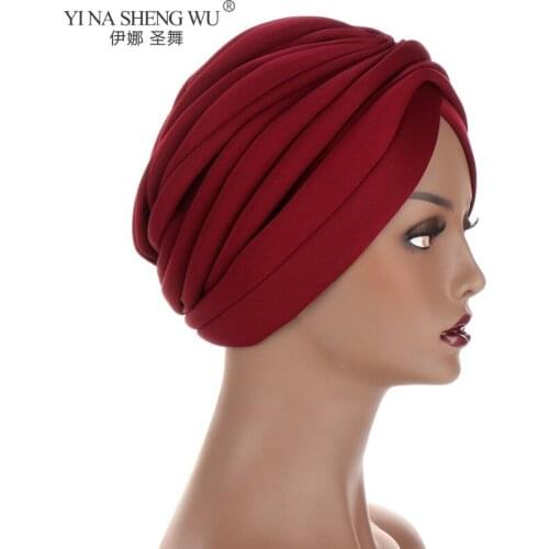New Headwraps Hats For Women New Style Fashion Muslim Toe Cap Solid Twist Ruffle Caps Chemo Beanies Turban Headwear Hats Hijabs