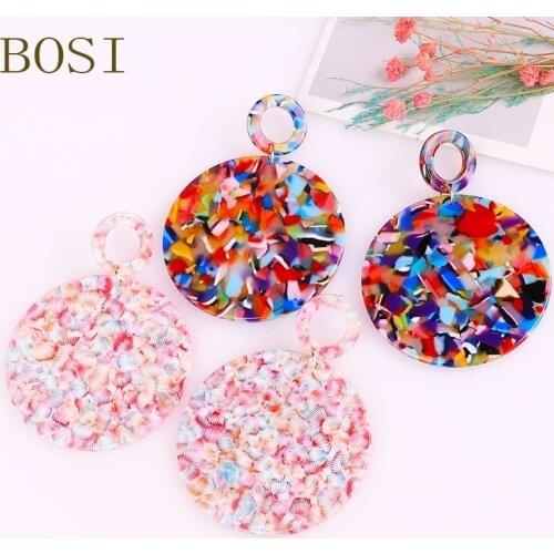 New Earrings Acrylic Boho Acetate Round pendant Women Big Long Drop Dangle Earings Fashion Jewelry Bohemian Dangle Accessories