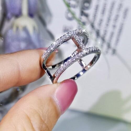 New 925 Sterling Silver Chain Diamond Rings for Women Wedding Simple Female Jewelry Rings Anillos 2021 Matching Rings box