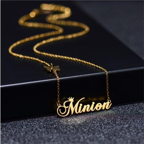 Personalized Nameplate Necklace Crown Letter Necklace Custom Stainless Steel Butterfly Necklace Fashion Anniversary Gift