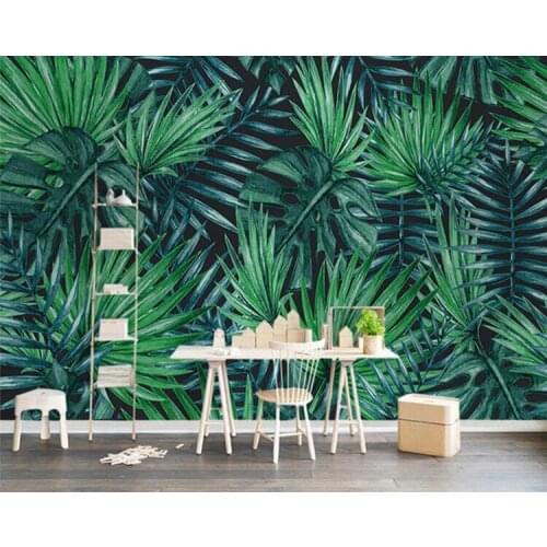 Custom Photo Wallpaper Nordic Hand Painted Rainforest Plants Green Leaves Living Room TV Background 3D Wall Murals Wallpaper