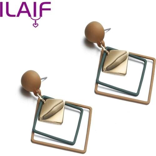 Popular Fashion Earrings European And American Personality Exaggerated Earrings Female Square Double Layer Korean Temperame