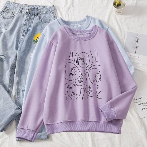 Skuggnas Abstract Face Line Art Winter Hoodie Women Vintage Sweatshirt Pullover Tumblr Gothic Aesthetic Harajuku Graphic Hoodies