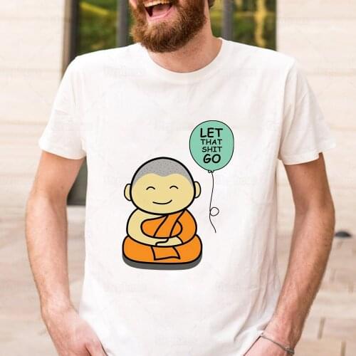 Funny Buddha Shirt Little Buddhist Let That Shit Go Humor Geek Tshirt Hip Hop Summer Top 100% Cotton Tees