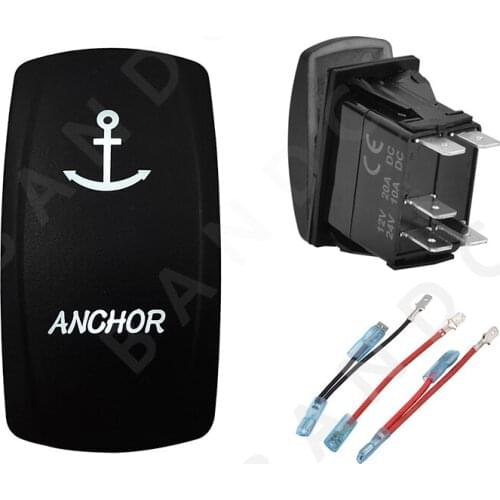 ANCHOR Rocker Switch 5P ON-OFF SPST White Led Lights Toggle Switch for Car Boat Marine Vehicle Yacht Van，12V 24V，Jumper Wire