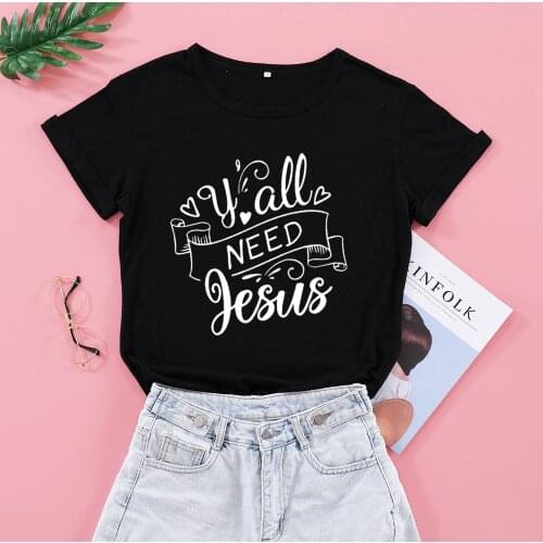 Yall Need Jesus Funny Graphic 90s Aesthetic Women Tshirt Fashion Christian Cotton Female Clothing Crew Neck Short Sleeve Top Tee