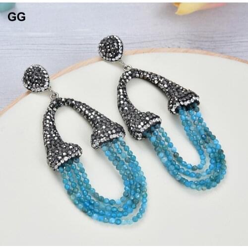 GuaiGuai Jewelry Natural Round Blue Kyanite Black Macarsite Stud Earrings